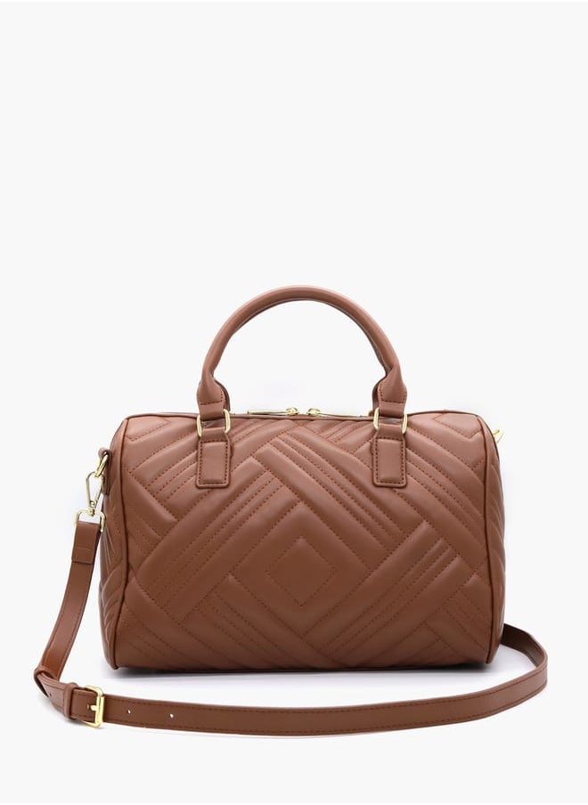 Quilted Tote Bag with Detachable Strap and Zip Closure
