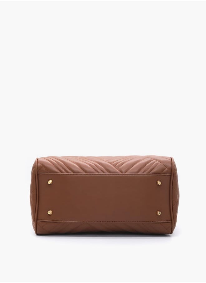 Quilted Tote Bag with Detachable Strap and Zip Closure