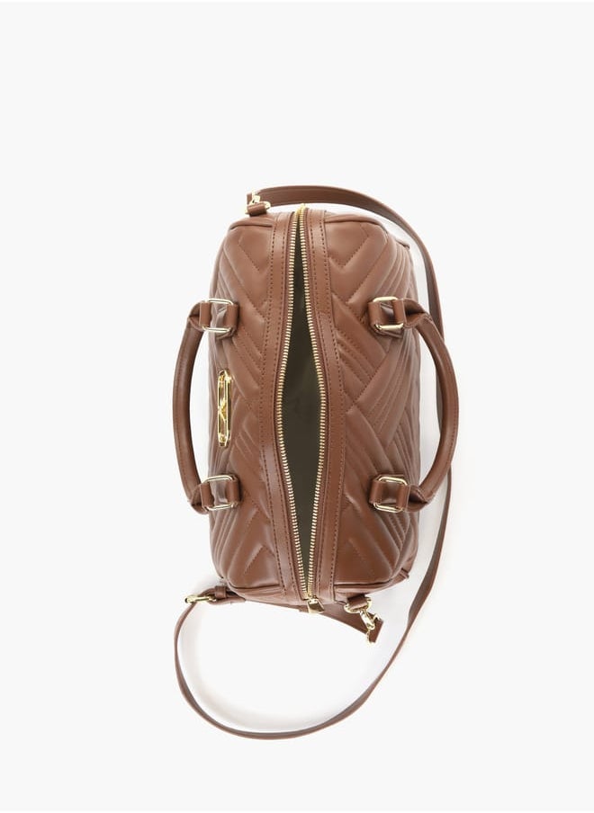 Quilted Tote Bag with Detachable Strap and Zip Closure