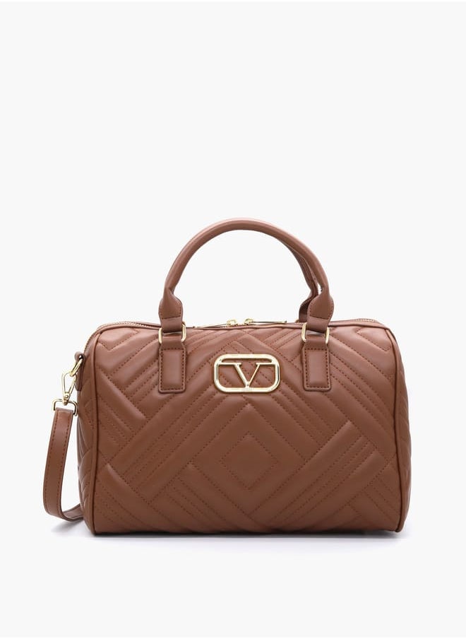 Quilted Tote Bag with Detachable Strap and Zip Closure