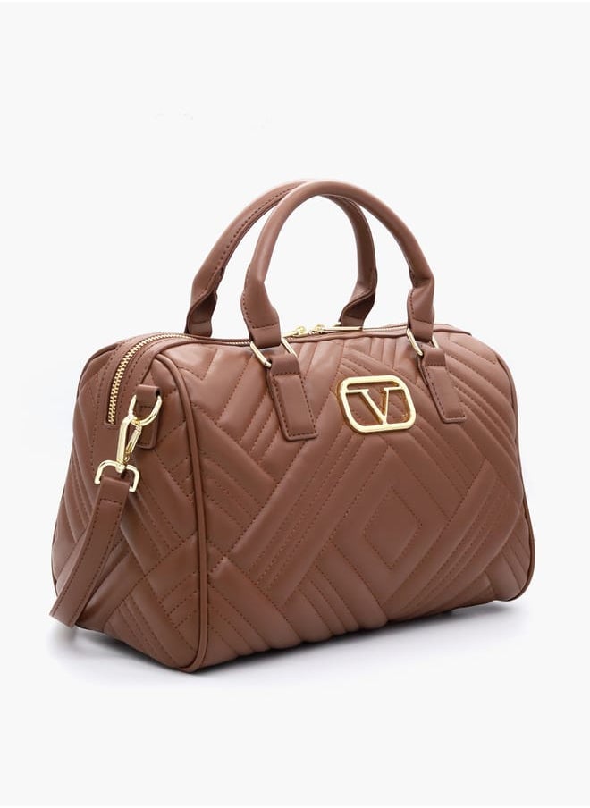 Quilted Tote Bag with Detachable Strap and Zip Closure