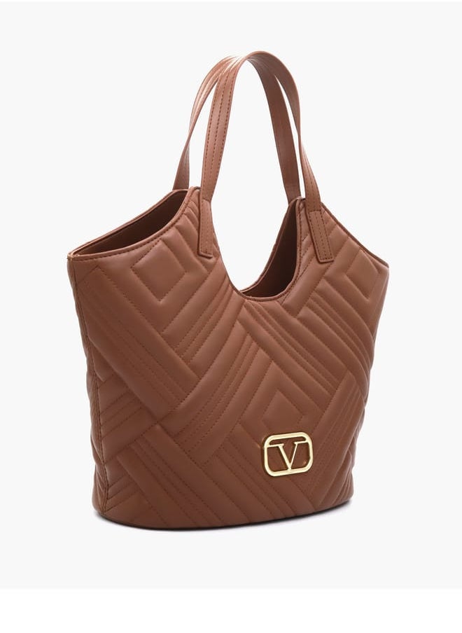 Quilted Tote Bag with Double Handle and Button Closure