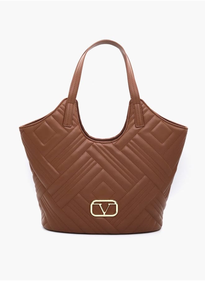 Quilted Tote Bag with Double Handle and Button Closure