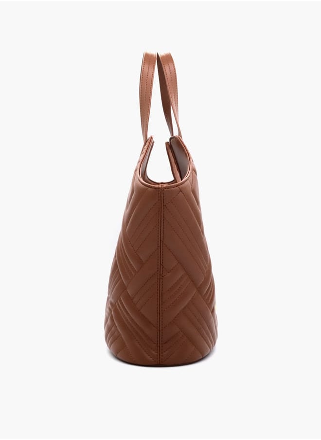 Quilted Tote Bag with Double Handle and Button Closure