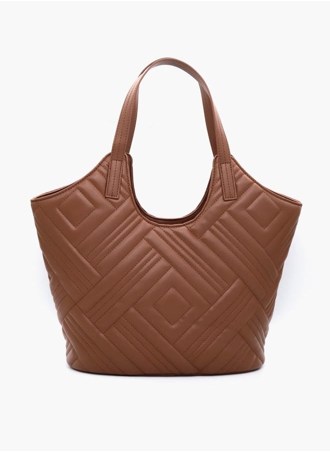 Quilted Tote Bag with Double Handle and Button Closure