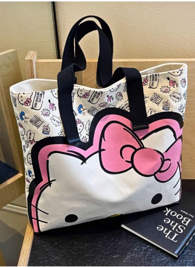 Hello Kitty Tote Bag – Cute Canvas Shoulder Bag with Printed Design, Large Capacity for Daily Use
