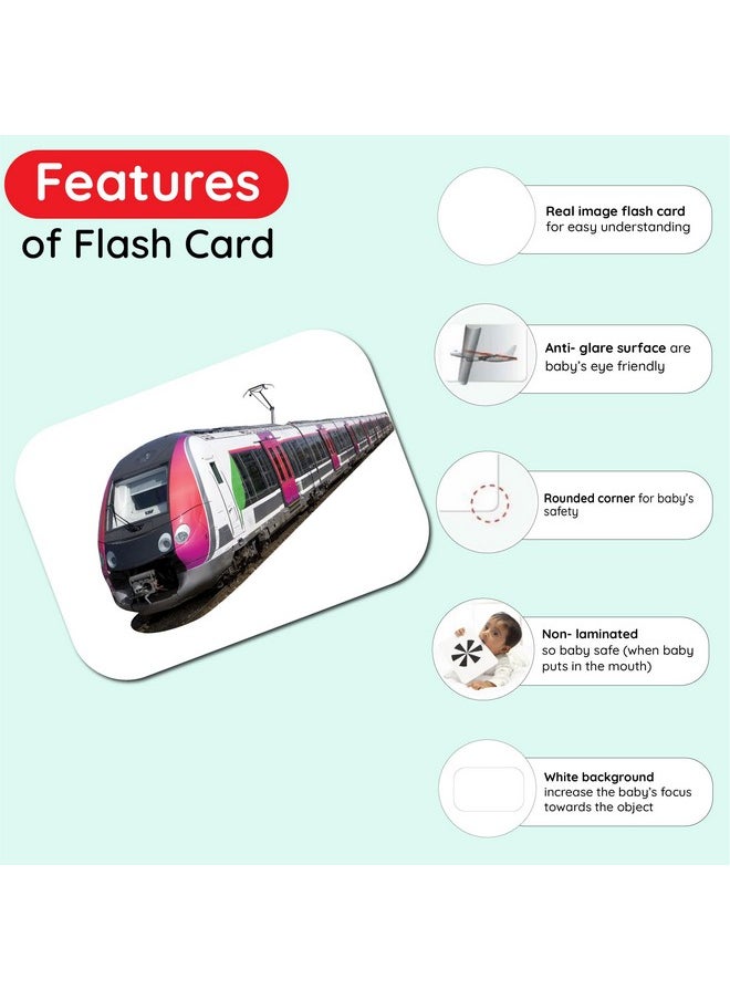 hungry brain Flash Cards for Toddlers, 24 Transport Flashcards, Double-Sided, Montessori, Educational, Kindergarten - Preschool Learning Activities, Gifts for Kids, 1, 2, 3, 4 Years Babies