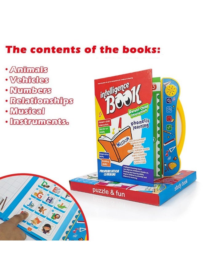 NHR Kids Intelligence Book English Letters & Words Learning Sound Book, Fun Educational Toys, Activities with Numbers, Shapes, Animals Phonetic Learning Book for Toddlers (E-Book, Multi)