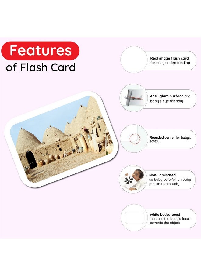 hungry brain Flash Cards for Toddlers, 24 Types of Houses Flashcards, Double-Sided, Montessori, Educational, Kindergarten - Preschool Learning Activities, Gifts for Kids, 1, 2, 3, 4 Years Babies