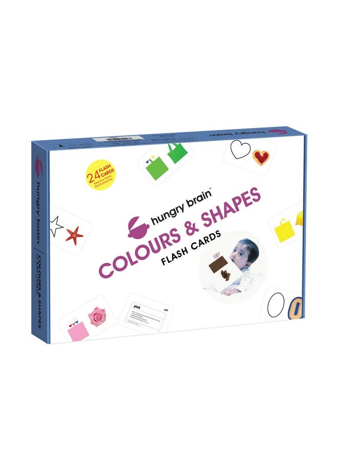hungry brain Toddler Flash Cards Colours & Shapes, Double-Sided Flash Cards for Toddlers 1-4 Years, 24 Real Image Cards, Montessori Toys, Educational Preschool Learning Activities for Kids