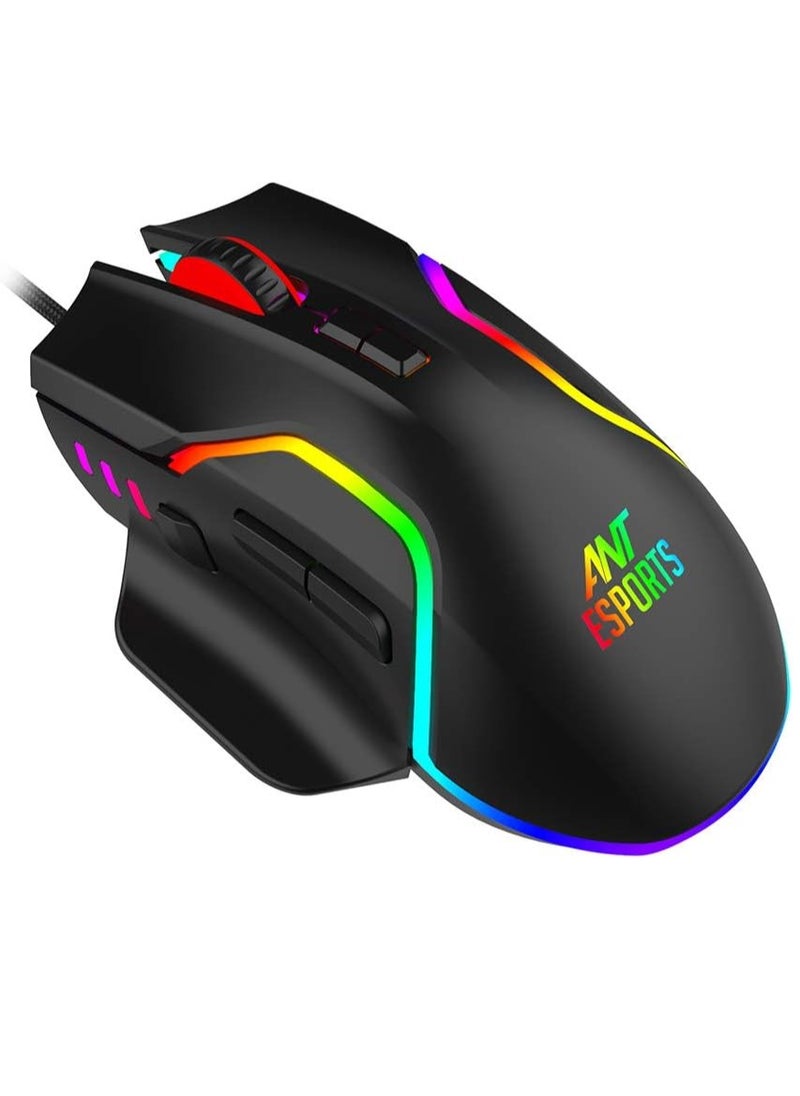 GM320 RGB Optical Wired Gaming Mouse | Ambidextrous Design | 8 Programmable Buttons | Adjustable DPI up to 12800 | RGB Lighting | Rapid-Fire Button