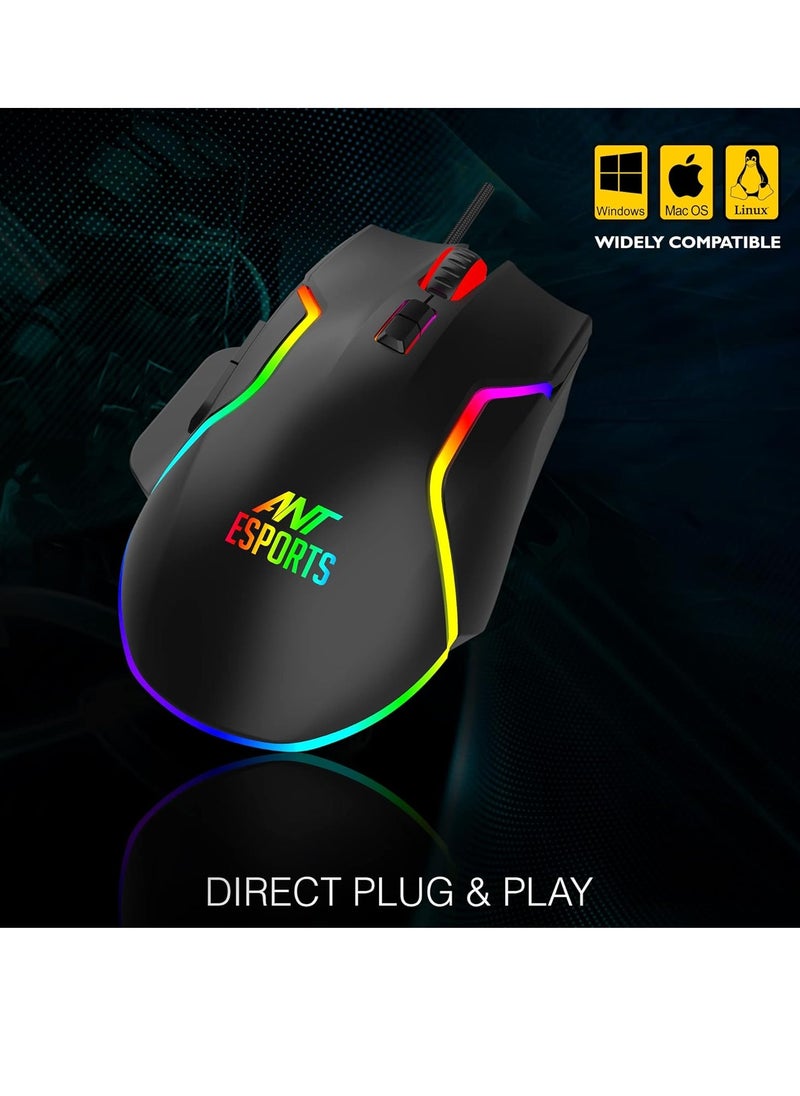 GM320 RGB Optical Wired Gaming Mouse | Ambidextrous Design | 8 Programmable Buttons | Adjustable DPI up to 12800 | RGB Lighting | Rapid-Fire Button