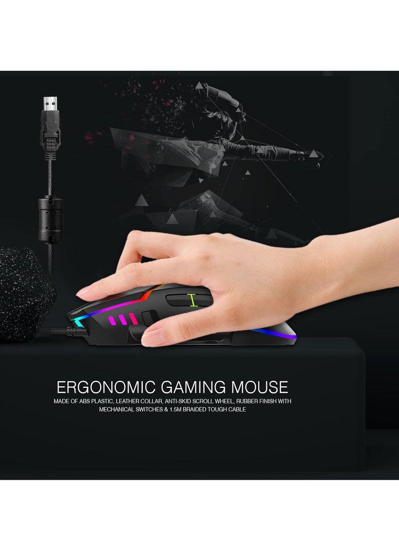 GM320 RGB Optical Wired Gaming Mouse | Ambidextrous Design | 8 Programmable Buttons | Adjustable DPI up to 12800 | RGB Lighting | Rapid-Fire Button