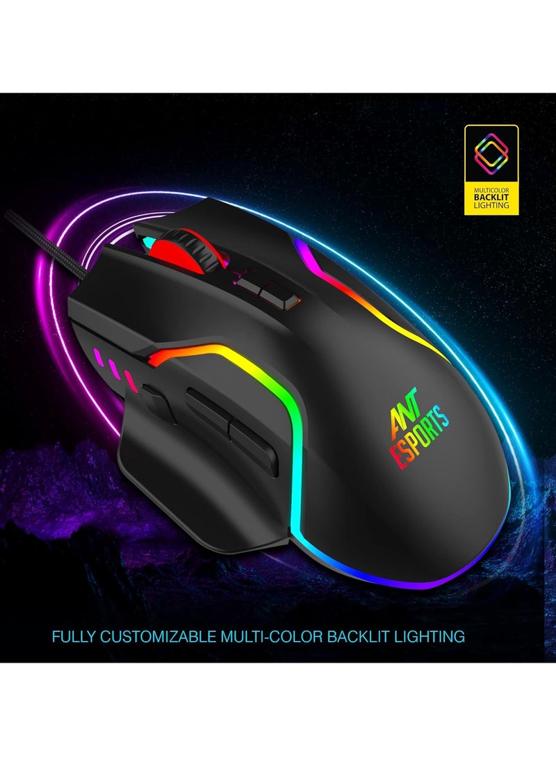 GM320 RGB Optical Wired Gaming Mouse | Ambidextrous Design | 8 Programmable Buttons | Adjustable DPI up to 12800 | RGB Lighting | Rapid-Fire Button