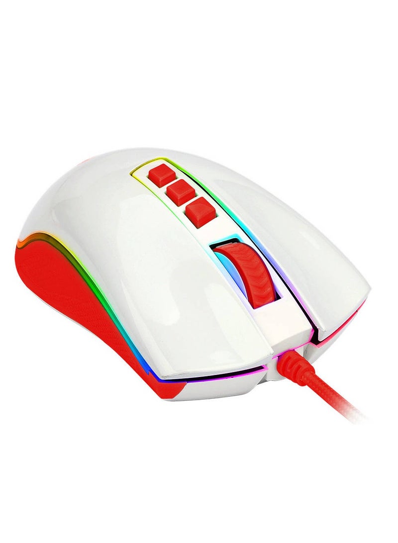 Wired Gaming Mouse Cobra Cherry M711C , Pixart PWM3327 Sensor, up to 12400 DPI, 8 Programmable Buttons, USB 2.0 Connectivity, 1.8m Cable Length, White/Red | M711C
