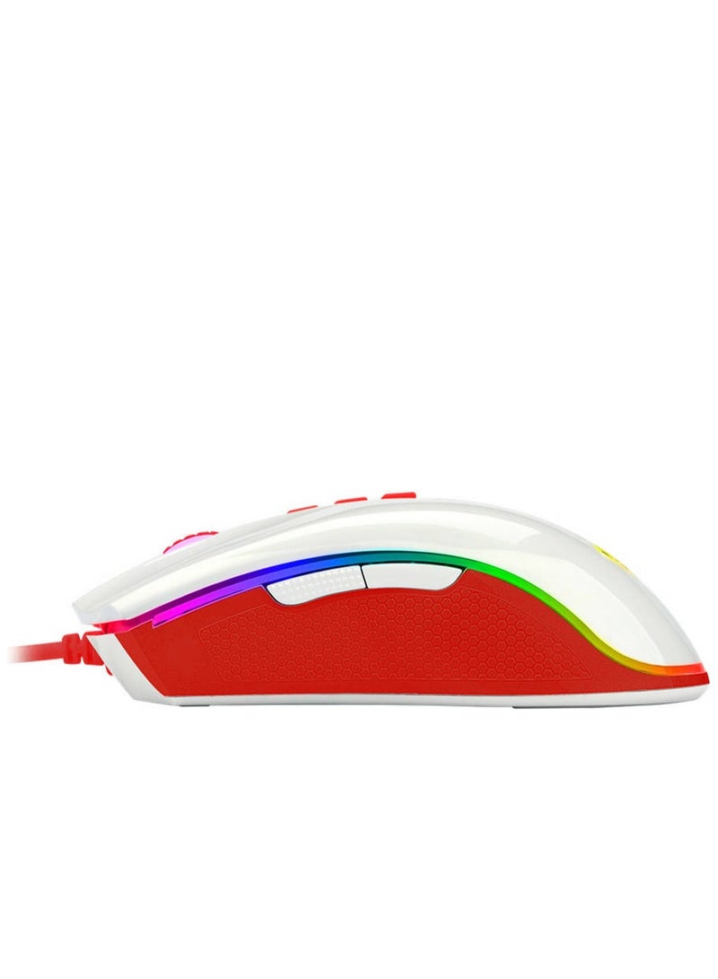 Wired Gaming Mouse Cobra Cherry M711C , Pixart PWM3327 Sensor, up to 12400 DPI, 8 Programmable Buttons, USB 2.0 Connectivity, 1.8m Cable Length, White/Red | M711C