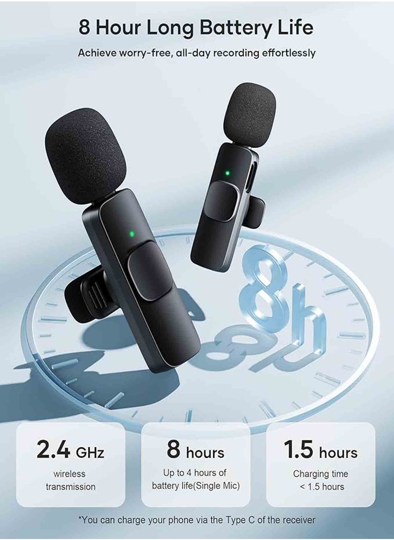 3 in 1 Wireless Lavalier Microphones for iPhone, iPad, Android, Camera, USB-C Microphone, 7-Hour Battery, Mini Microphone with Noise Reduction for Video Recording, Vlog, YouTube, TikTok