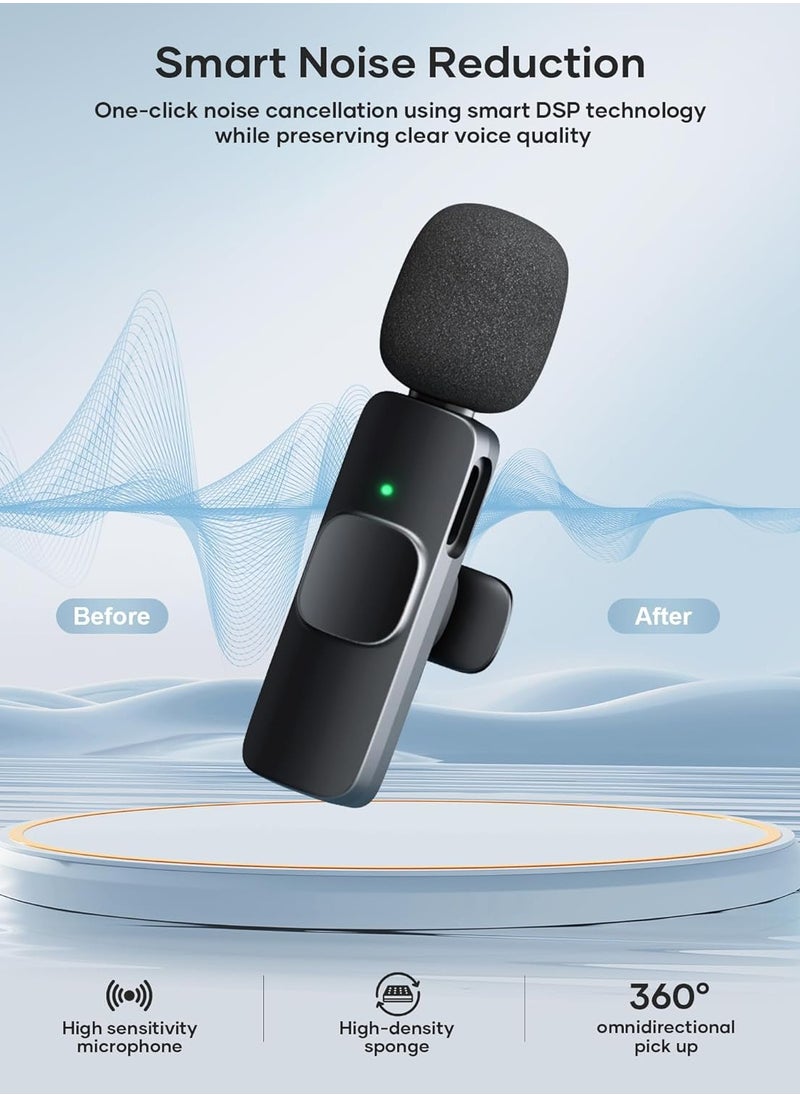 3 in 1 Wireless Lavalier Microphones for iPhone, iPad, Android, Camera, USB-C Microphone, 7-Hour Battery, Mini Microphone with Noise Reduction for Video Recording, Vlog, YouTube, TikTok