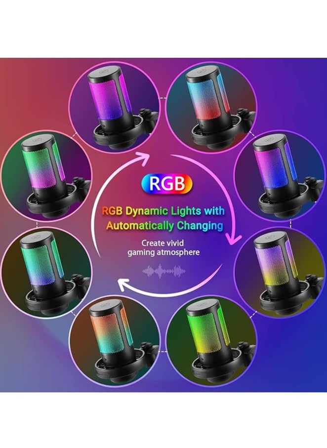 Gaming USB Microphone with Touch Mute RGB Lighting Gain Knob and Monitor Jack, USB PC Microphone for Podcast Video, Streaming, YouTube, Condenser Microphone with Quick Mute Function