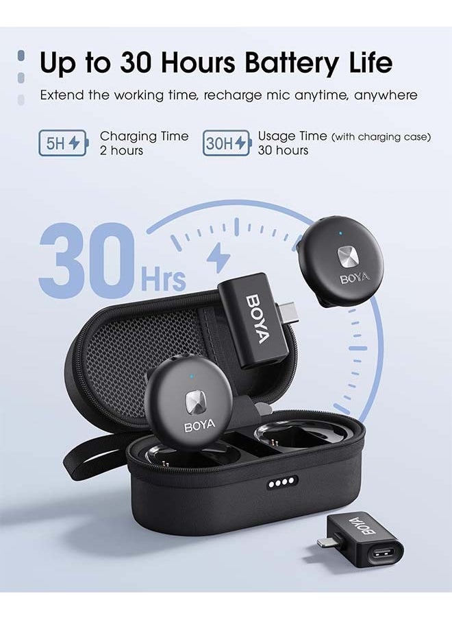 BOYA Omic Wireless Microphone for iPhone/Android with MFi Certified Lightning/USB-C Plug, Noise Reduction, 164ft 30H Battery Life with Charging Case, iPhone Microphone for Video Recording-Black