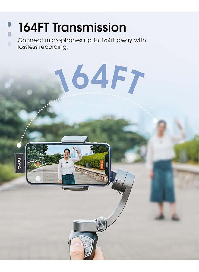 BOYA Omic Wireless Microphone for iPhone/Android with MFi Certified Lightning/USB-C Plug, Noise Reduction, 164ft 30H Battery Life with Charging Case, iPhone Microphone for Video Recording-Black