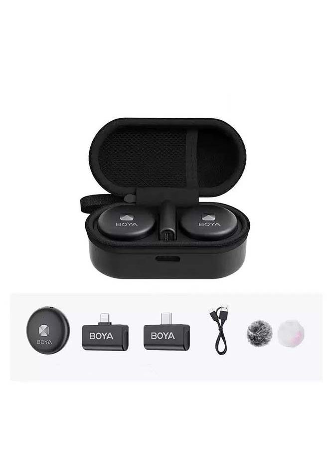 BOYA Omic Wireless Microphone for iPhone/Android with MFi Certified Lightning/USB-C Plug, Noise Reduction, 164ft 30H Battery Life with Charging Case, iPhone Microphone for Video Recording-Black