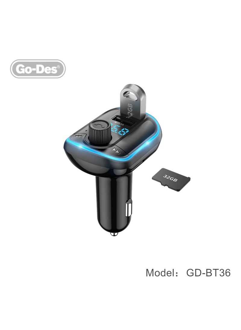BT-36 Fm Transmitter Bluetooth Wireless Hands-free Radio Mp3 Car Player With Blue Atmosphere Light
