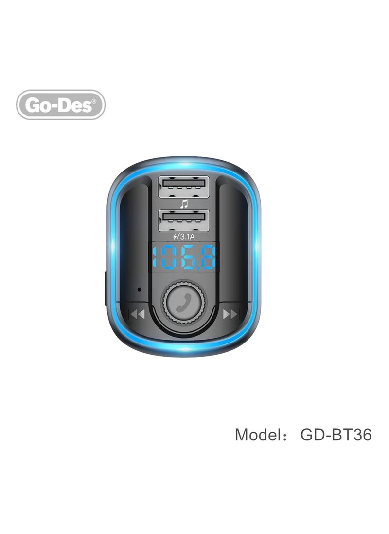 BT-36 Fm Transmitter Bluetooth Wireless Hands-free Radio Mp3 Car Player With Blue Atmosphere Light