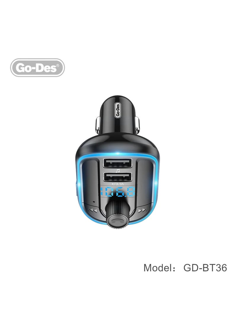 BT-36 Fm Transmitter Bluetooth Wireless Hands-free Radio Mp3 Car Player With Blue Atmosphere Light