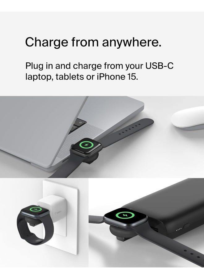 BoostCharge Portable USB-C Apple Watch Charger - MFi-Certified USB-C Charger For Apple Watch Series 9, Series 8, Series 7, Ultra, And More - Compatible w/MacBook, iPhone 15, And More - Black