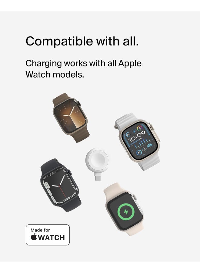 Boost Charge Portable USB-C Apple Watch Charger - MFi-Certified USB-C Charger For Apple Watch Series 9, Series 8, Series 7, Ultra, And More - Compatible w/MacBook, iPhone 15, And More - White