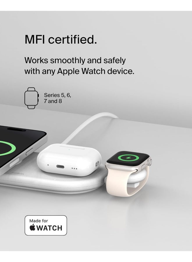 Boost Charge Portable USB-C Apple Watch Charger - MFi-Certified USB-C Charger For Apple Watch Series 9, Series 8, Series 7, Ultra, And More - Compatible w/MacBook, iPhone 15, And More - White