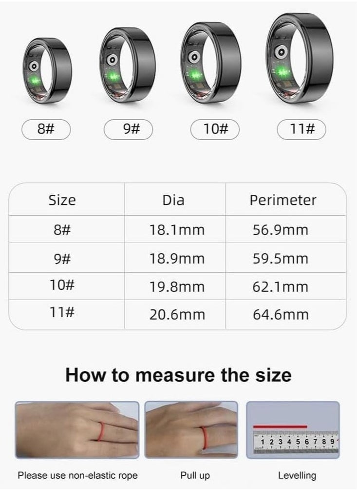 Smart Ring, Activity & Fitness Tracker Ring for Women/Men, No APP Subscription, Fitness Tracking Smart Ring with /Heart Rate/Waterproof (Black, #11)