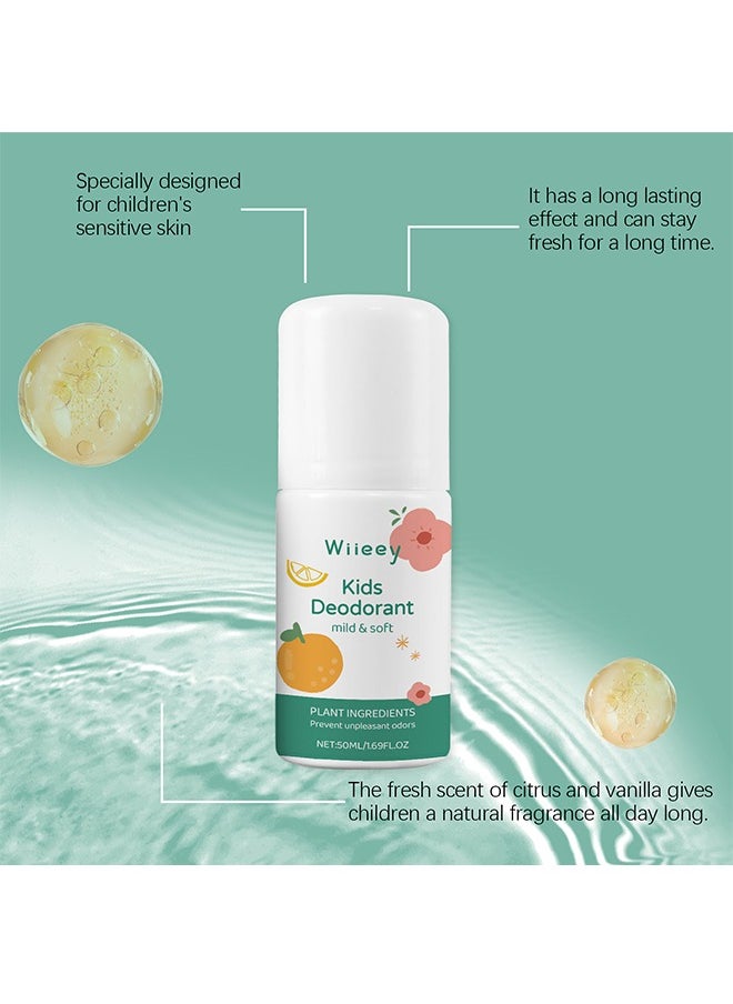Kids Deodorant Mild and Soft, Aluminum Free, Alcohol-Free, Paraben Free, 24 Hr Odor Protection, Clean Fresh Scent, Kids & Tweens, Hypoallergenic Deodorant 50ml (white)