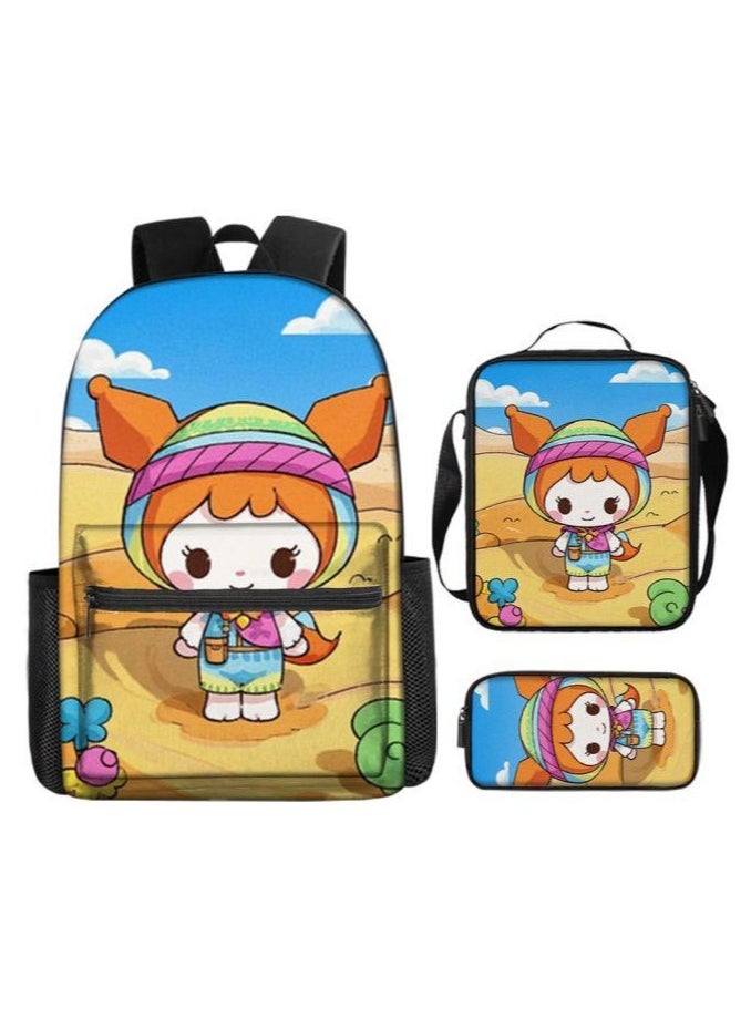 Cartoon three-piece schoolbag with zipper - 779