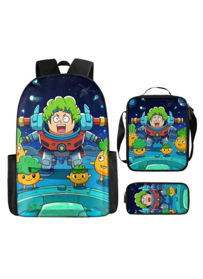 Cartoon three-piece schoolbag with front pocket - 1203