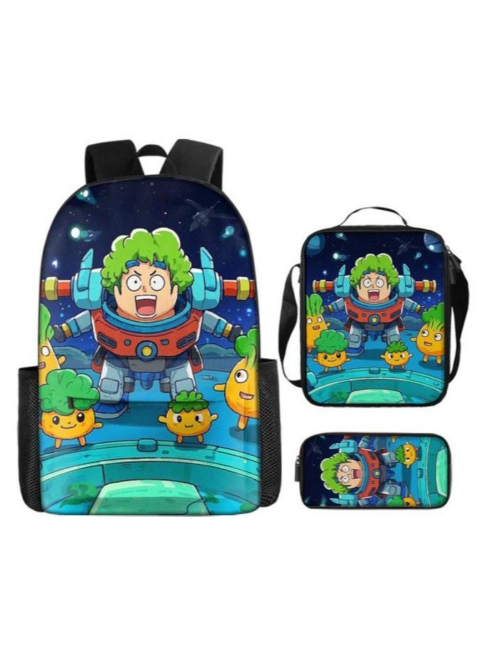 Cartoon three-piece schoolbag with front pocket - 1203