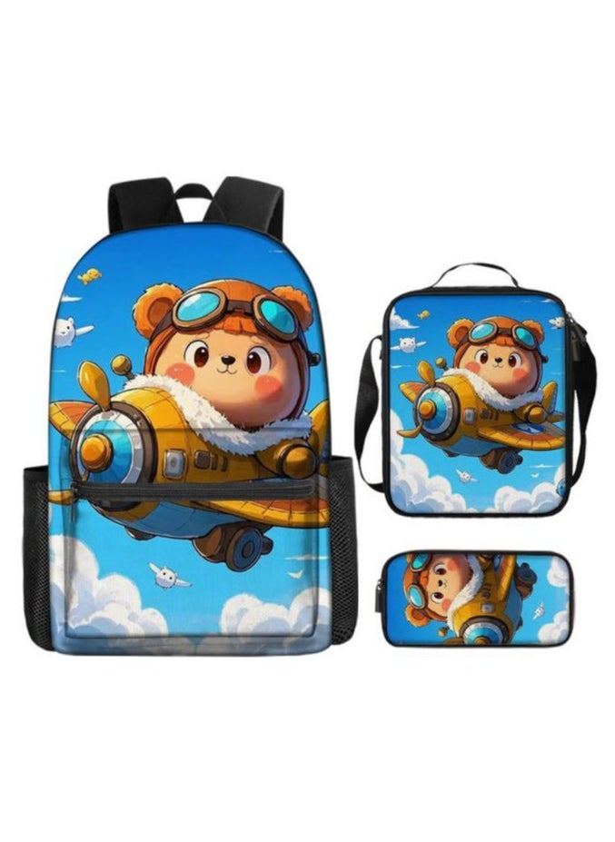 Cartoon three-piece schoolbag with zipper - 715