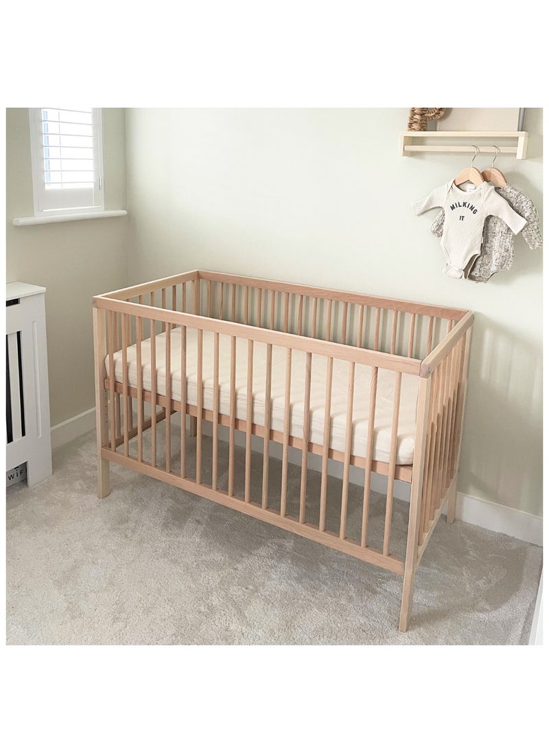 Mokee 2 in 1 Scandinavian Convertible Mini Cot Bed 120x60cm - Natural Beech