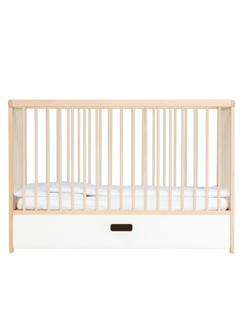 Mokee 2 in 1 Scandinavian Convertible Mini Cot Bed 120x60cm - Natural Beech