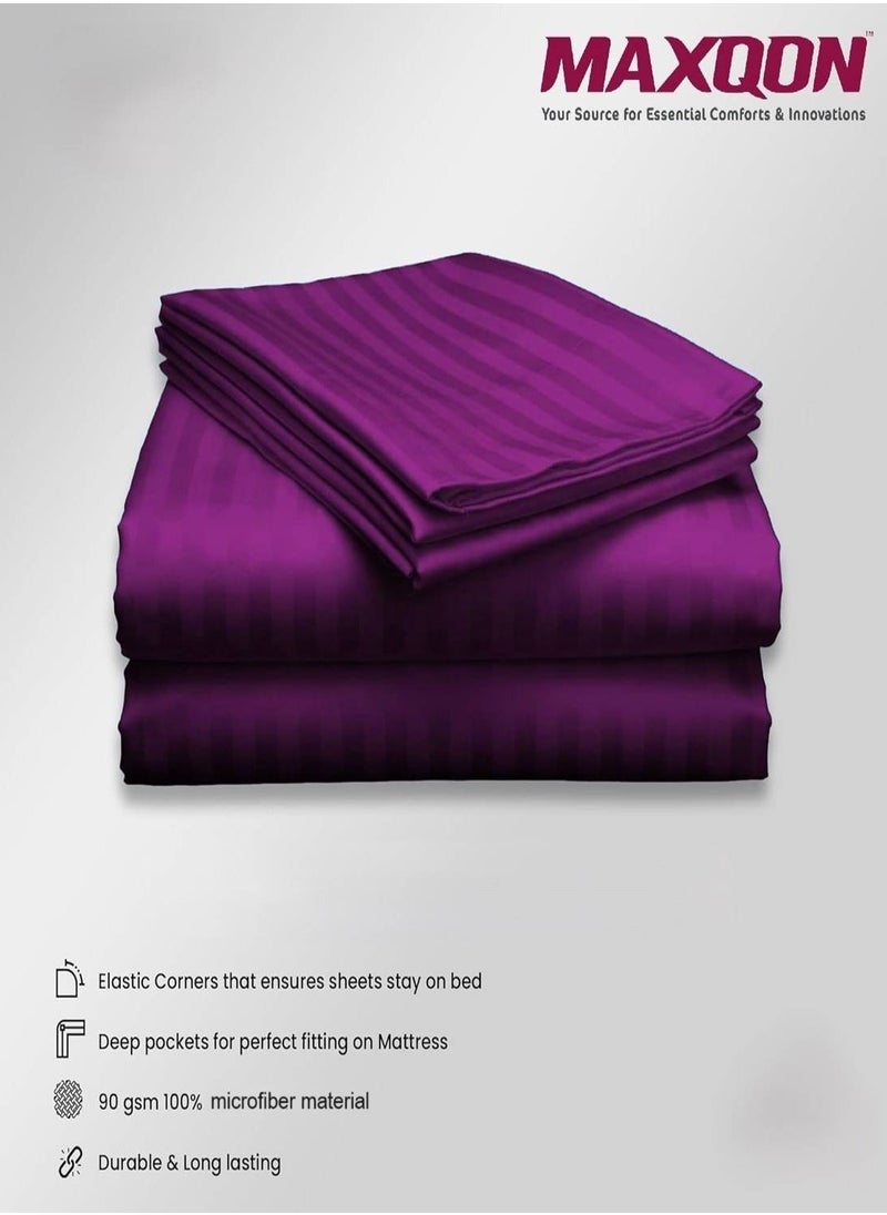Deep Fitted Bed Sheet +2Pcs Pillow Covers, King/Queen/Double/Single Sizes, Color Purple, Depth 30cm