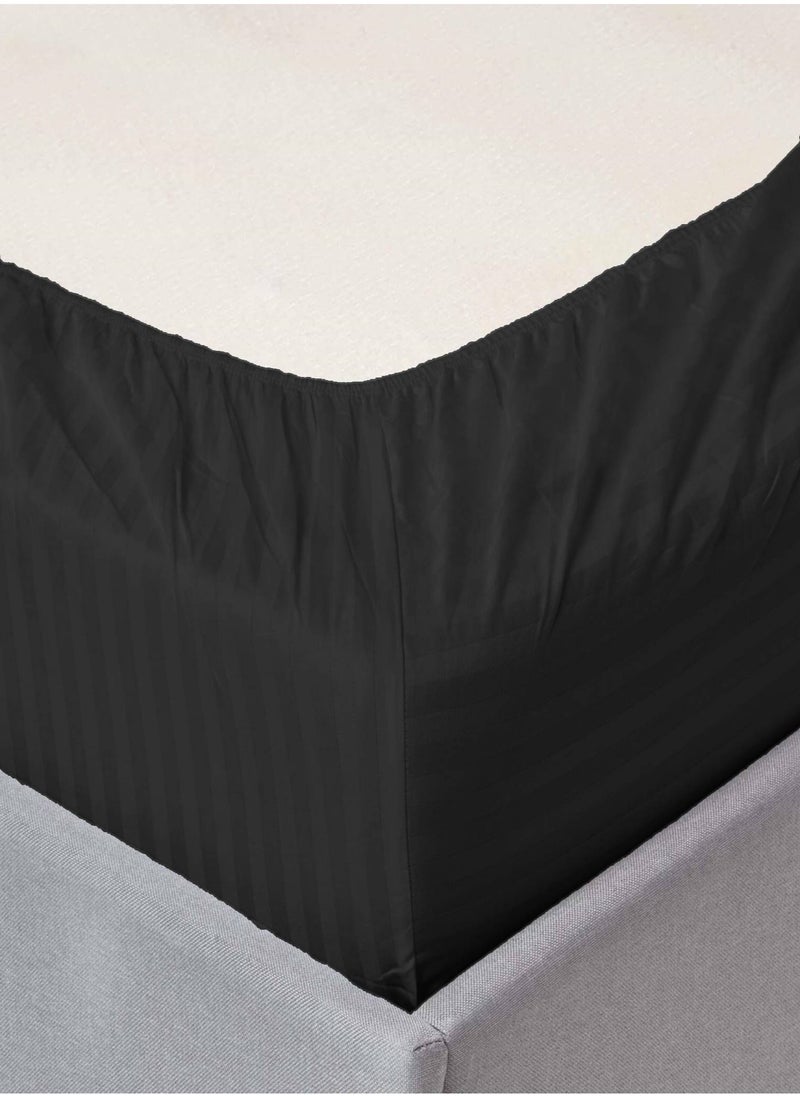 Deep Fitted Bed Sheet +2Pcs Pillow Covers, King/Queen/Double/Single Sizes, Color Black, Depth 30cm