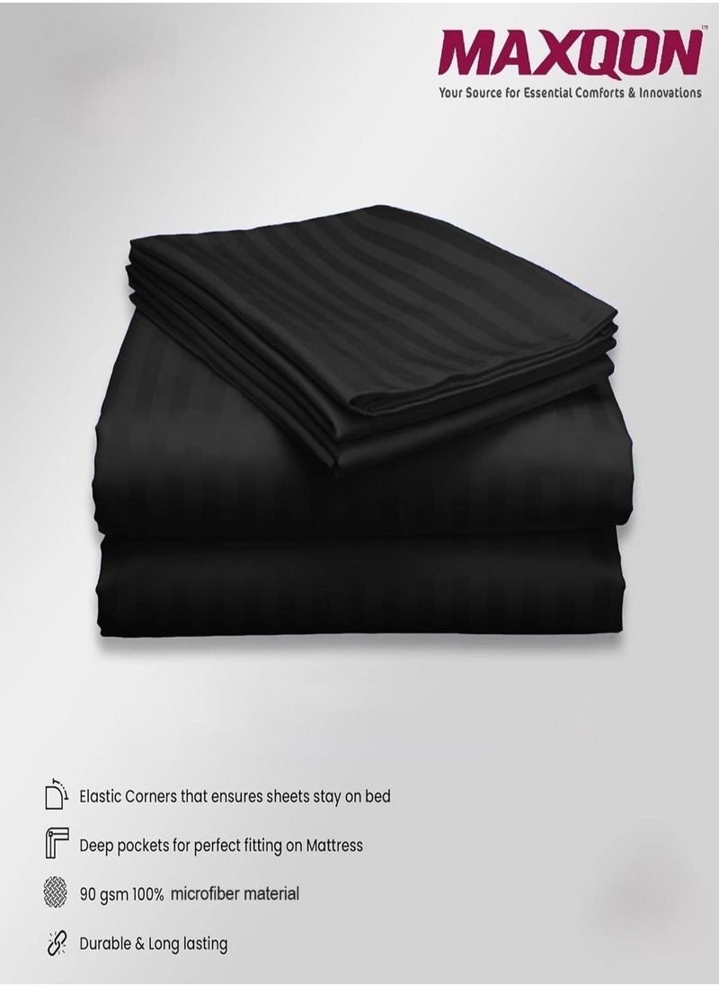 Deep Fitted Elastic Bedsheet Set With Pillow Covers, King/Queen/Double/Single Sizes, Color Black, Depth 30cm