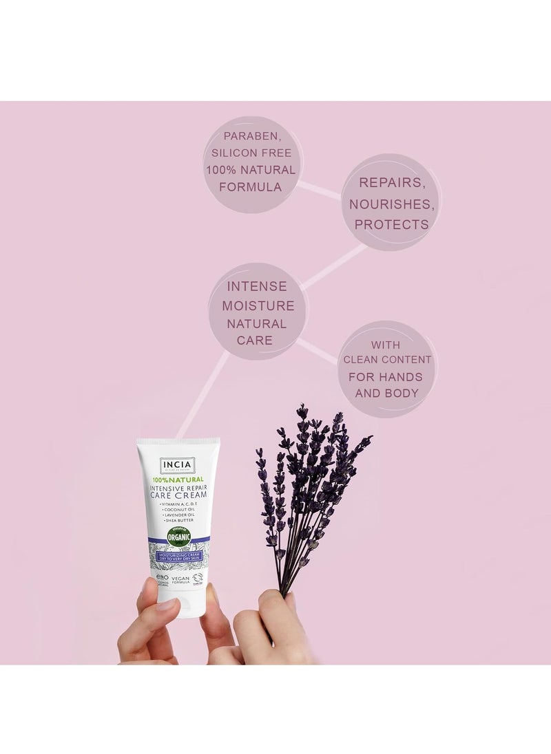 100% Natural Repairing Care Cream – Intensive Moisturizing Skin Care with Lavender, Avocado, and Shea Butter, Vegan – 50ml
