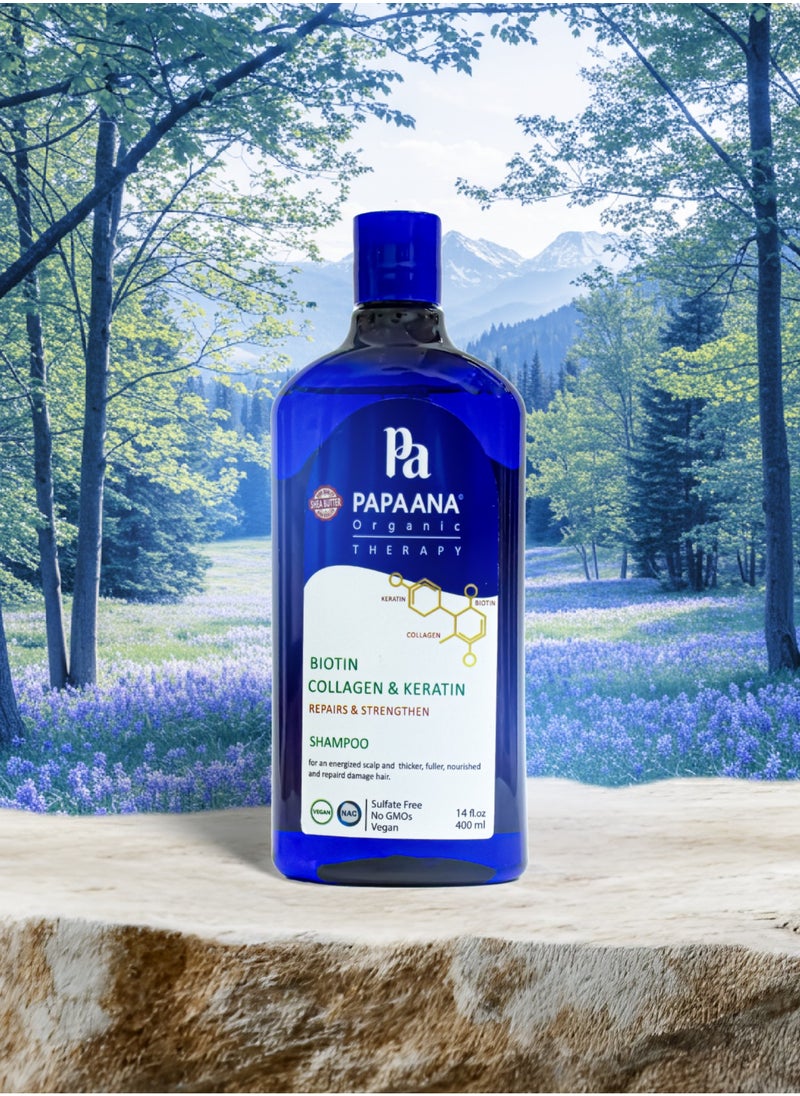 Biotin Collagen & Keratin Shampoo with Shea Butter – 400ml, Strengthens & Thickens for Fuller, Healthier Hair with Shea Butter