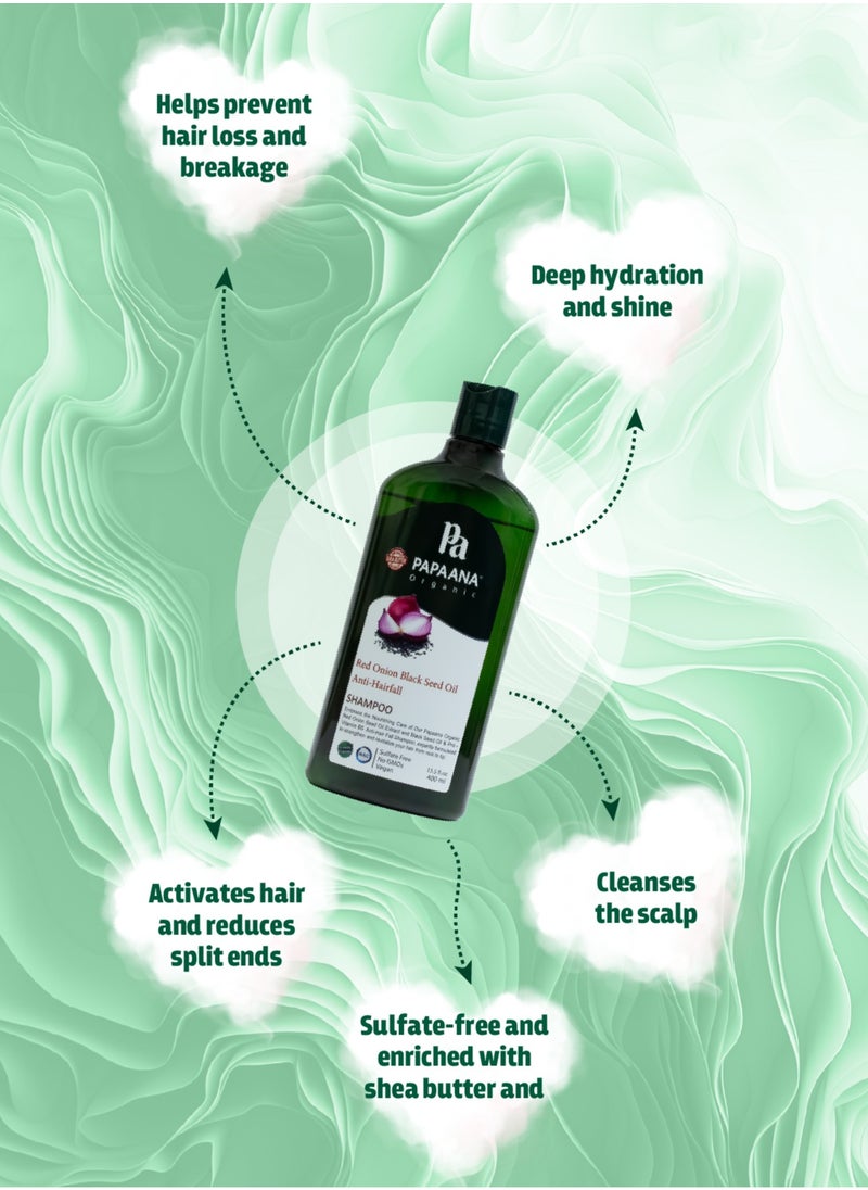 Red Onion & Black Seed Oil Anti-Hairfall Shampoo with Shea Butter – 400ml, Strengthens & Nourishes for Hair Growth with Shea Butter