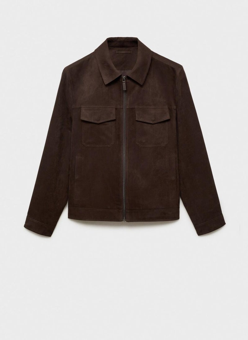 Suede-Effect Jacket With Zip