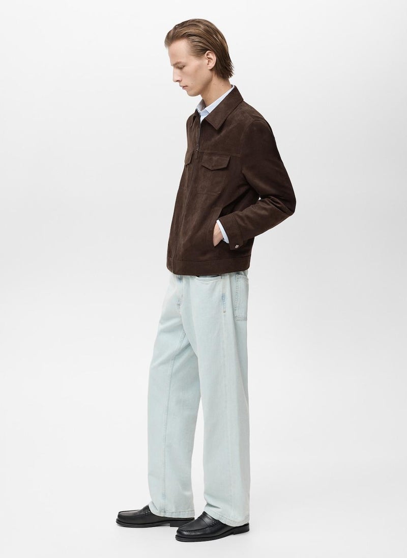 Suede-Effect Jacket With Zip
