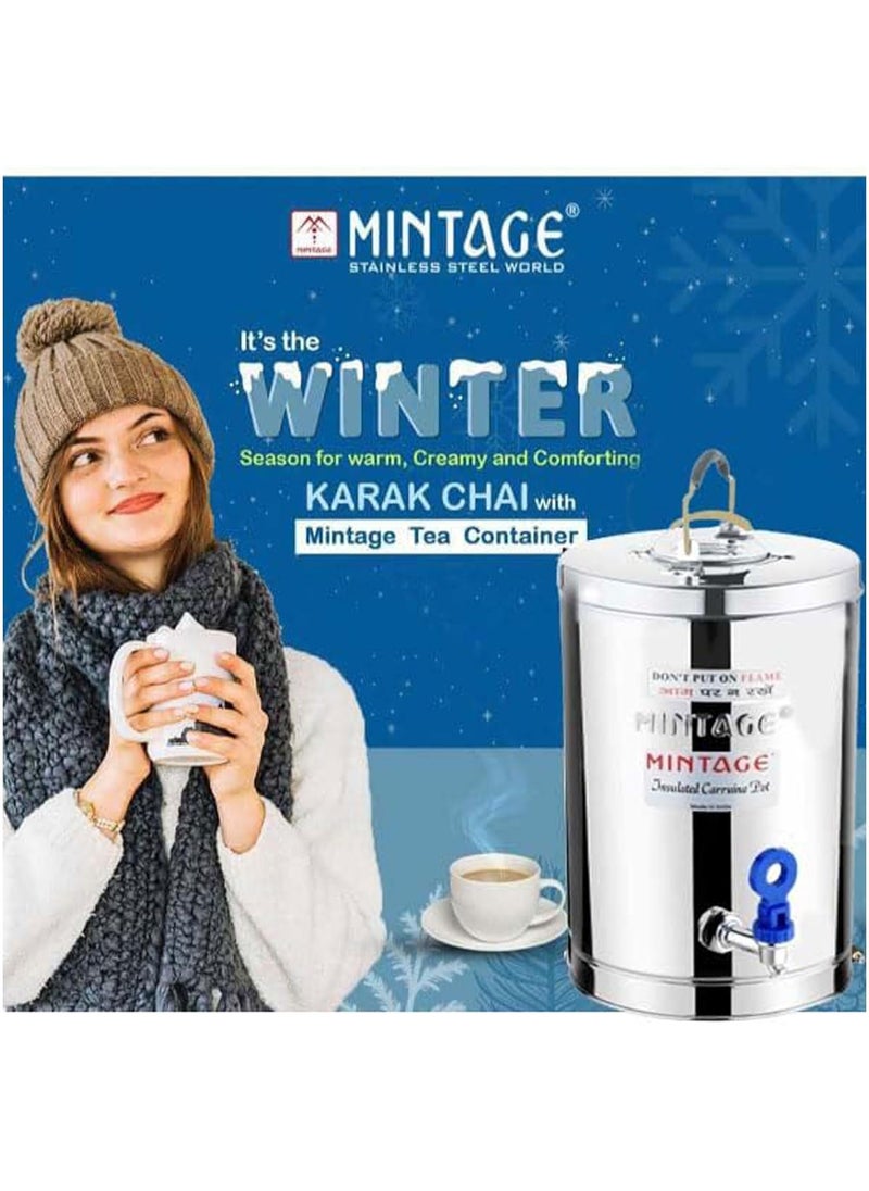 Mintage Stainless Steel Desire Tea Container 7.5 Liters With Leak Proof Tap | Milk/Soups/Coffee Tea Pot |Eco Friendly Hot & Cold Pot Office/Hotel |TeaPot Dispenser Jar |Chai Kettle For Canteen/Kitchen
