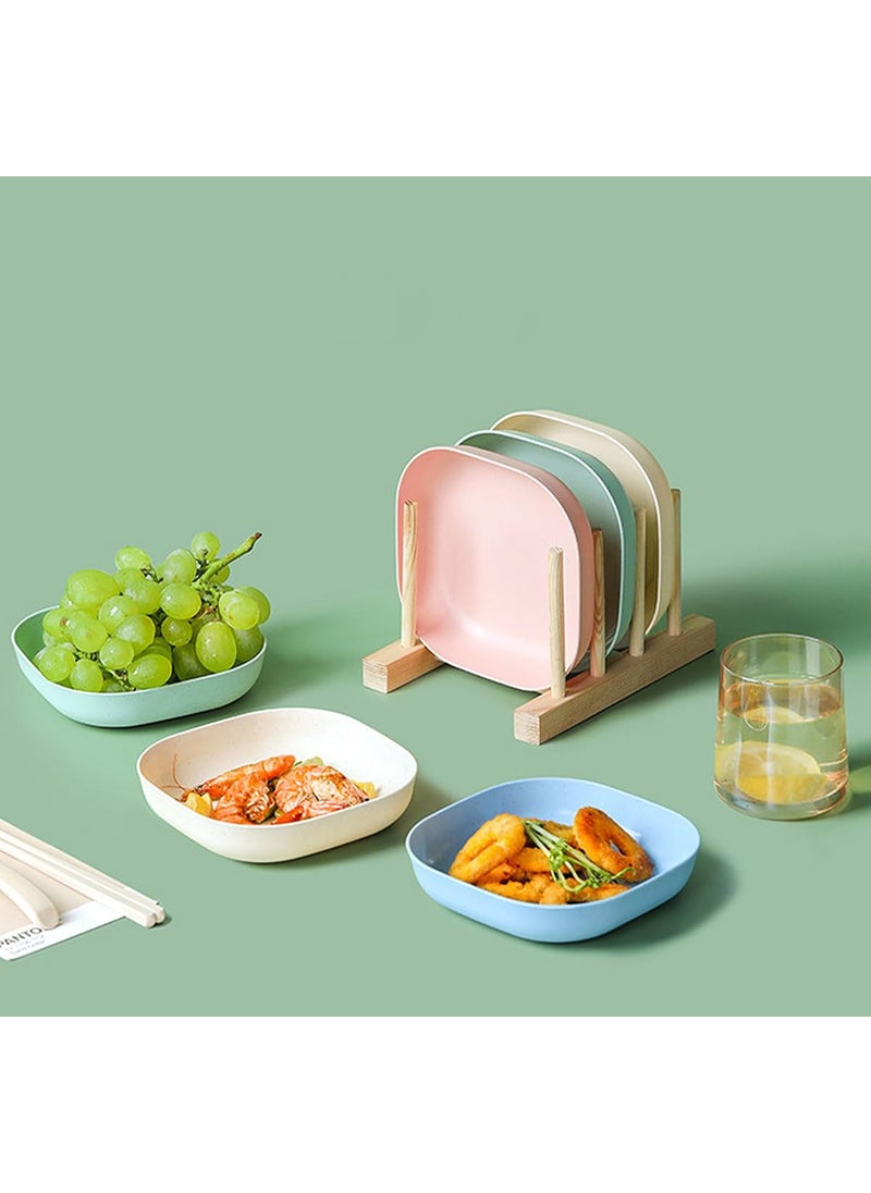 wolpin Square Plastic Dinner Plate Set (Set of 10 Pcs) Colorful Snacks Plate/Breakfast Plate with Stand